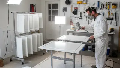 Professional cabinet painting process in Louisville, KY creating smooth, durable kitchen finishes