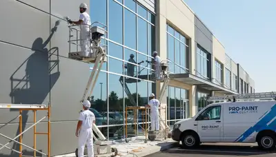Professional commercial painters working on a business exterior in Louisville, KY