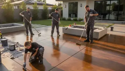 Professional concrete staining on residential garage floor in Louisville, KY by local painting experts