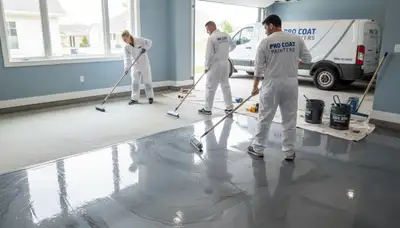 Professional epoxy garage floor coating in Louisville KY by expert house painters for lasting durability