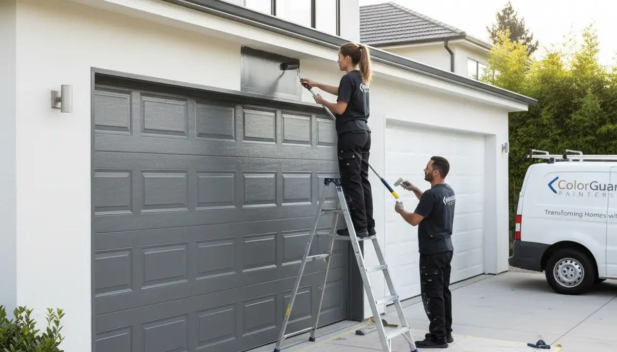 Professional garage door painting in Louisville KY enhancing curb appeal with durable exterior finish