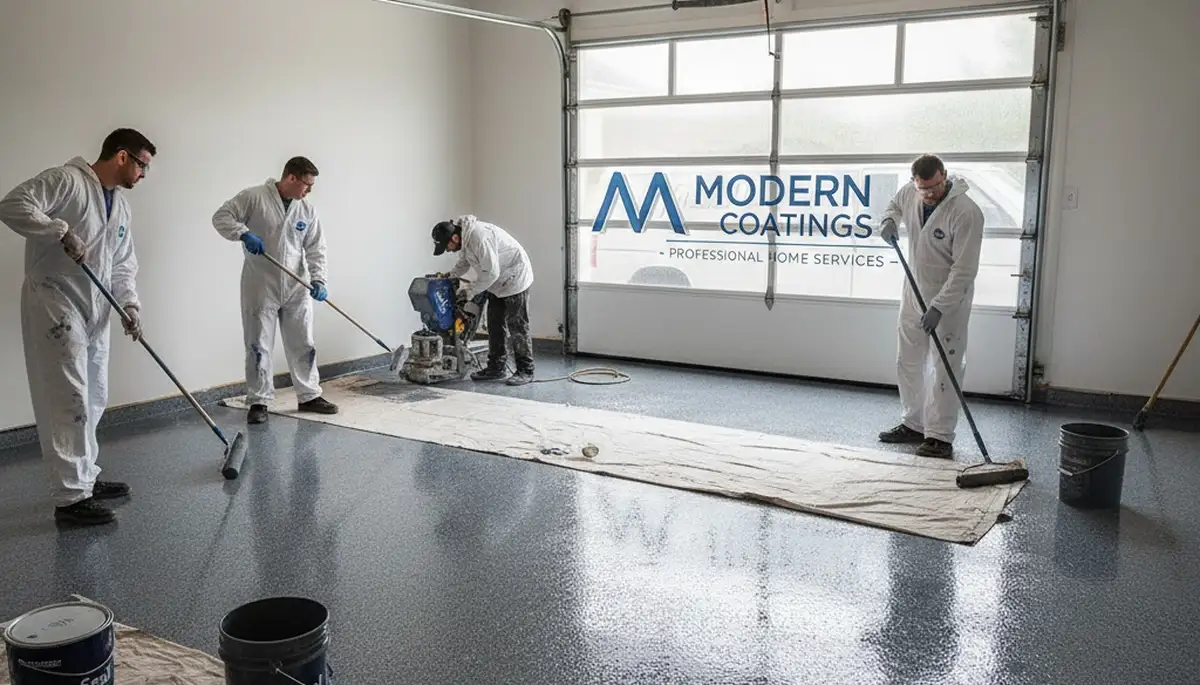 Professional epoxy garage floor coating in Louisville, KY with durable, glossy finish