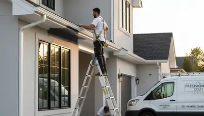 Professional gutter painting on Louisville KY home exterior by expert house painters