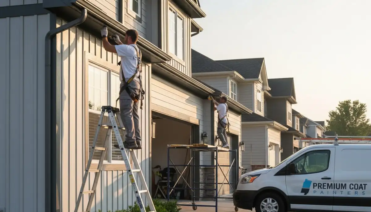 Professional gutter painting on Louisville KY home exterior by expert house painters
