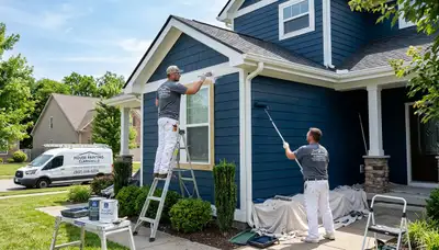 Professional house painters working on residential exterior in Louisville KY