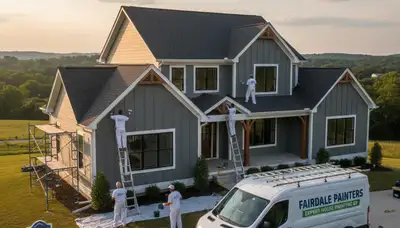 Professional house painters working on a residential exterior in Louisville KY