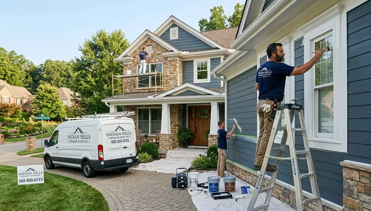 Professional house painter working on home exterior in Louisville KY