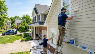 Professional house painters working on home exterior in Louisville, KY