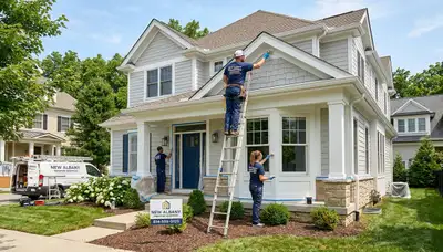 Professional house painters in Louisville KY applying exterior paint to a residential home