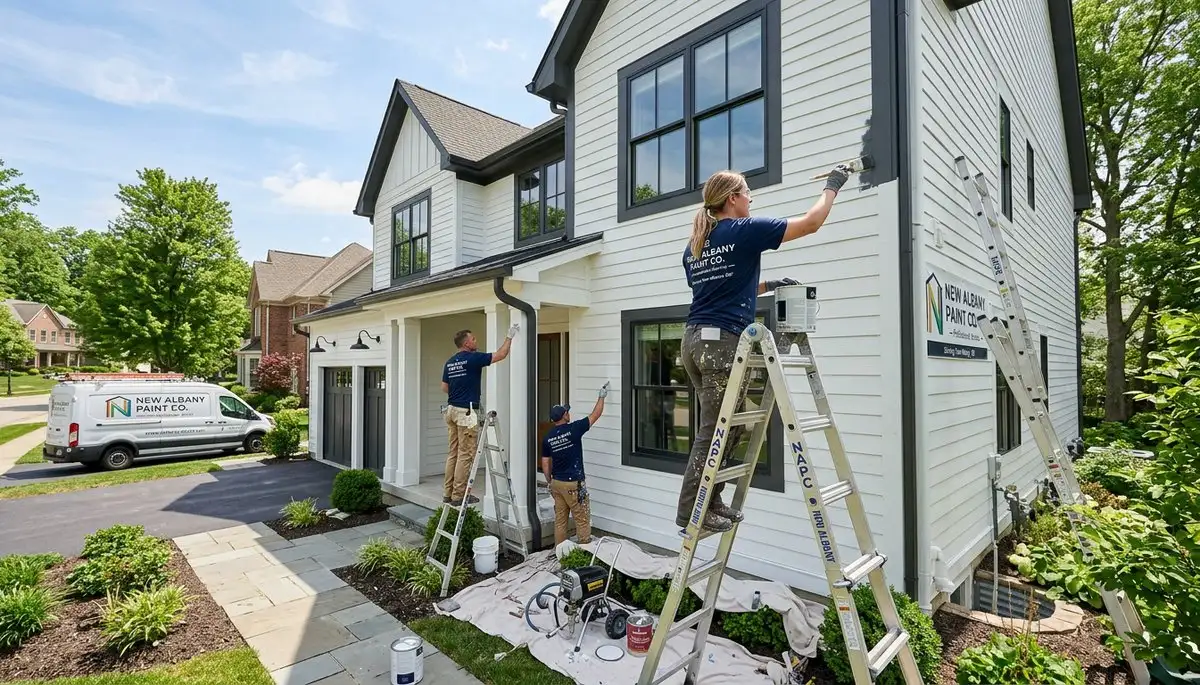 Professional house painters working on residential exterior in Louisville KY