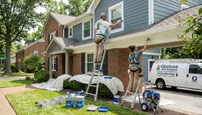 Professional house painters in Louisville KY painting home exterior with fresh color finish