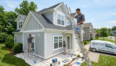 Professional house painters working on exterior home in Louisville KY