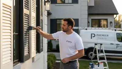 Professional shutter painting on a Louisville KY home exterior by expert house painters