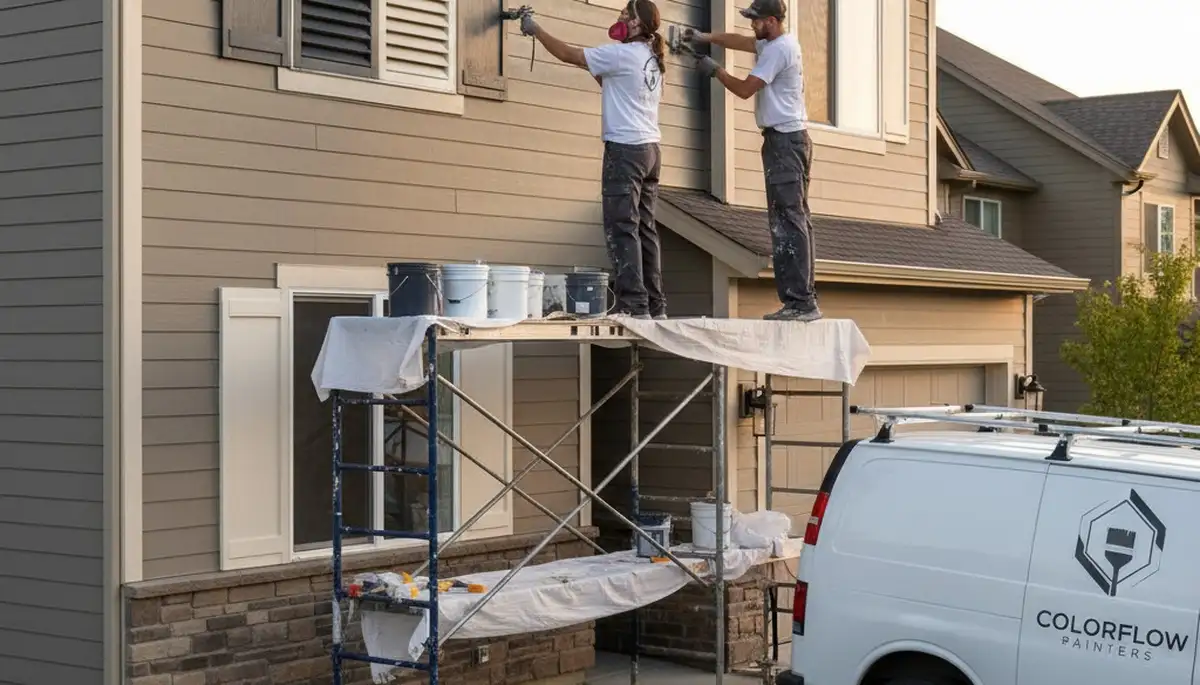 Professional shutter painting and refinishing on a Louisville KY home exterior by expert painters