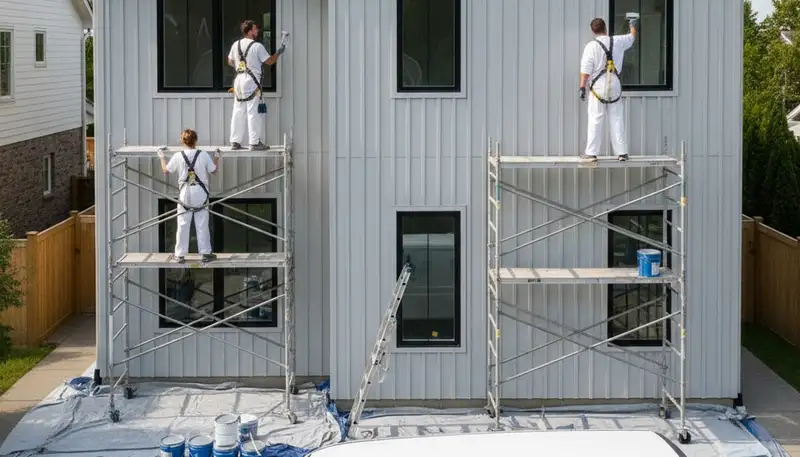Professional siding painting on Louisville KY home exterior by expert house painters