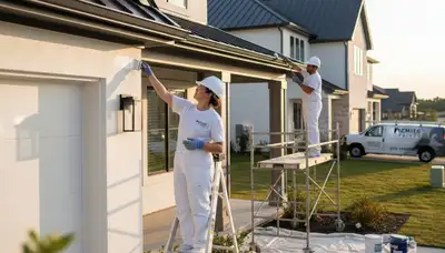 Professional trim and fascia painting on Louisville KY home exterior by expert house painters