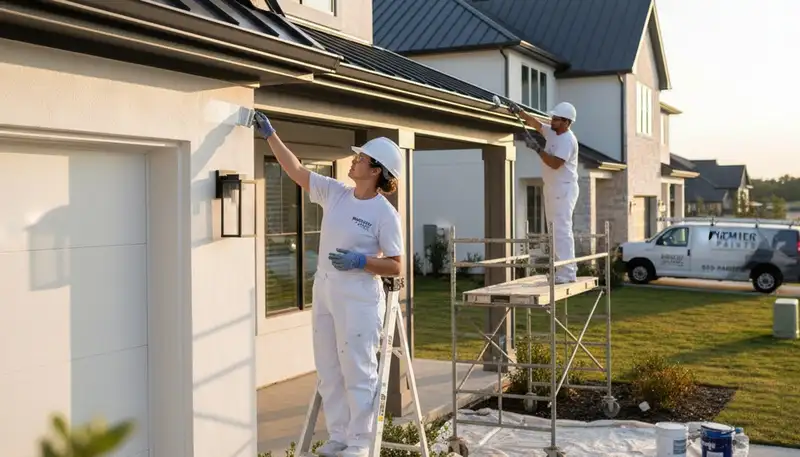 Professional trim and fascia painting on Louisville KY home exterior by expert house painters