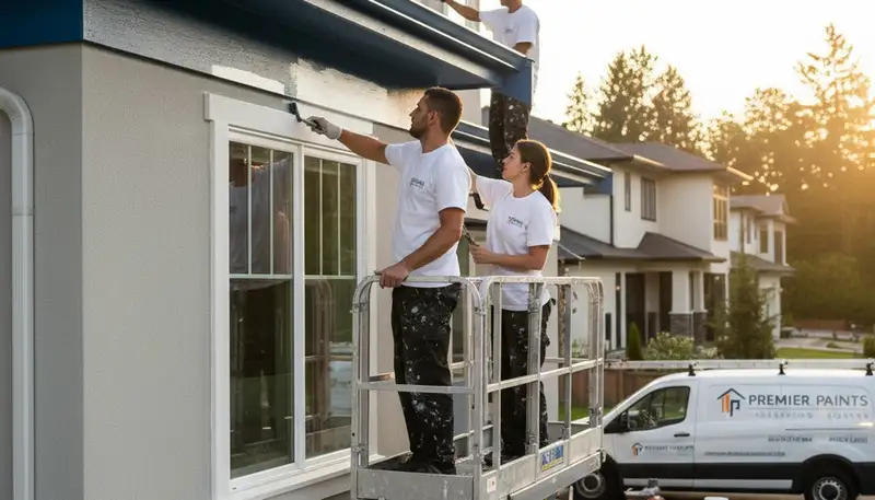 Professional trim and fascia painting on home exterior in Louisville, KY by expert house painters