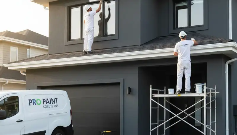 Professional trim and fascia painting on home exterior in Louisville, KY by expert house painters